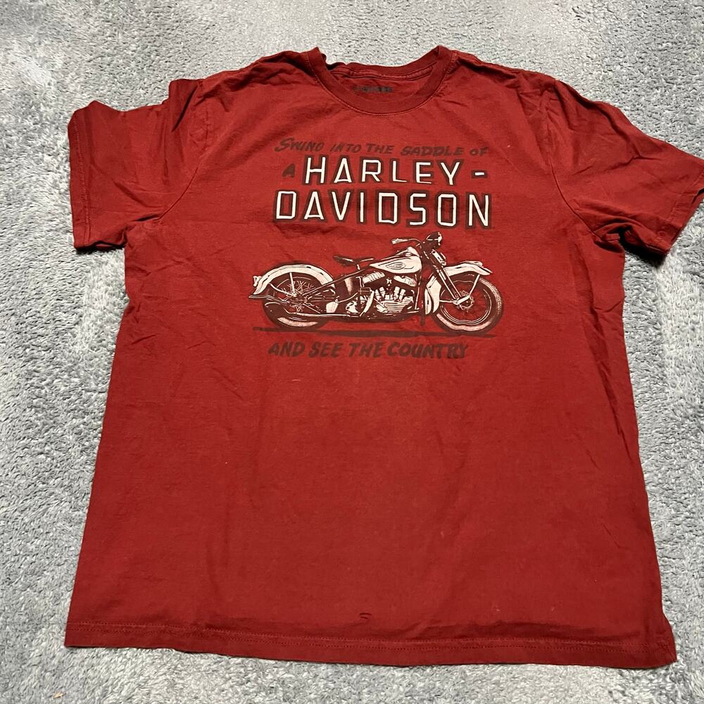 Harley Davidson Shirt Mens Large Red Motorcycle Graphic Saddle Country ***
